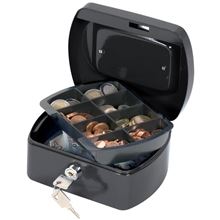 Příruční pokladna Q-Connect s mincovníkem - 15 x 7,5 x 12 cm, černá