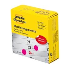 Kulaté etikety v zásobníku Avery Zweckform - purpurové, průměr 19 mm, 250 ks