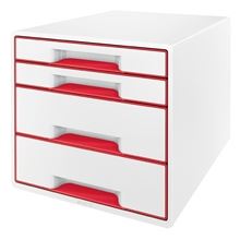 Zásuvkový box LEITZ WOW - A4+, plastový, bílý s červenými prvky