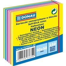 Samolepicí bloček Donau - 50 x 50 mm, výrazné neonové barvy, 250 lístků