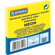 Samolepicí bloček Donau - 76 x 76 mm, neonový žlutý, 100 lístků