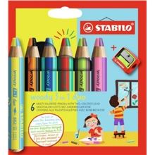 STABILO Woody pastelka 3v1 DUO - sada 6 ks s ořezávátkem, dvoubarevná