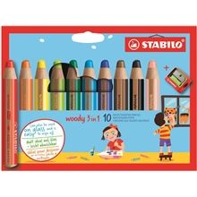 STABILO Woody pastelka 3v1 - sada 10 ks s ořezávátkem