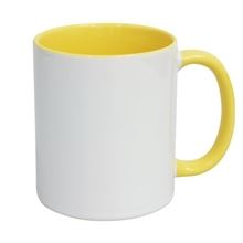 Hrnek pro potisk - 330 ml, bílý, žluté ouško a vnitřek